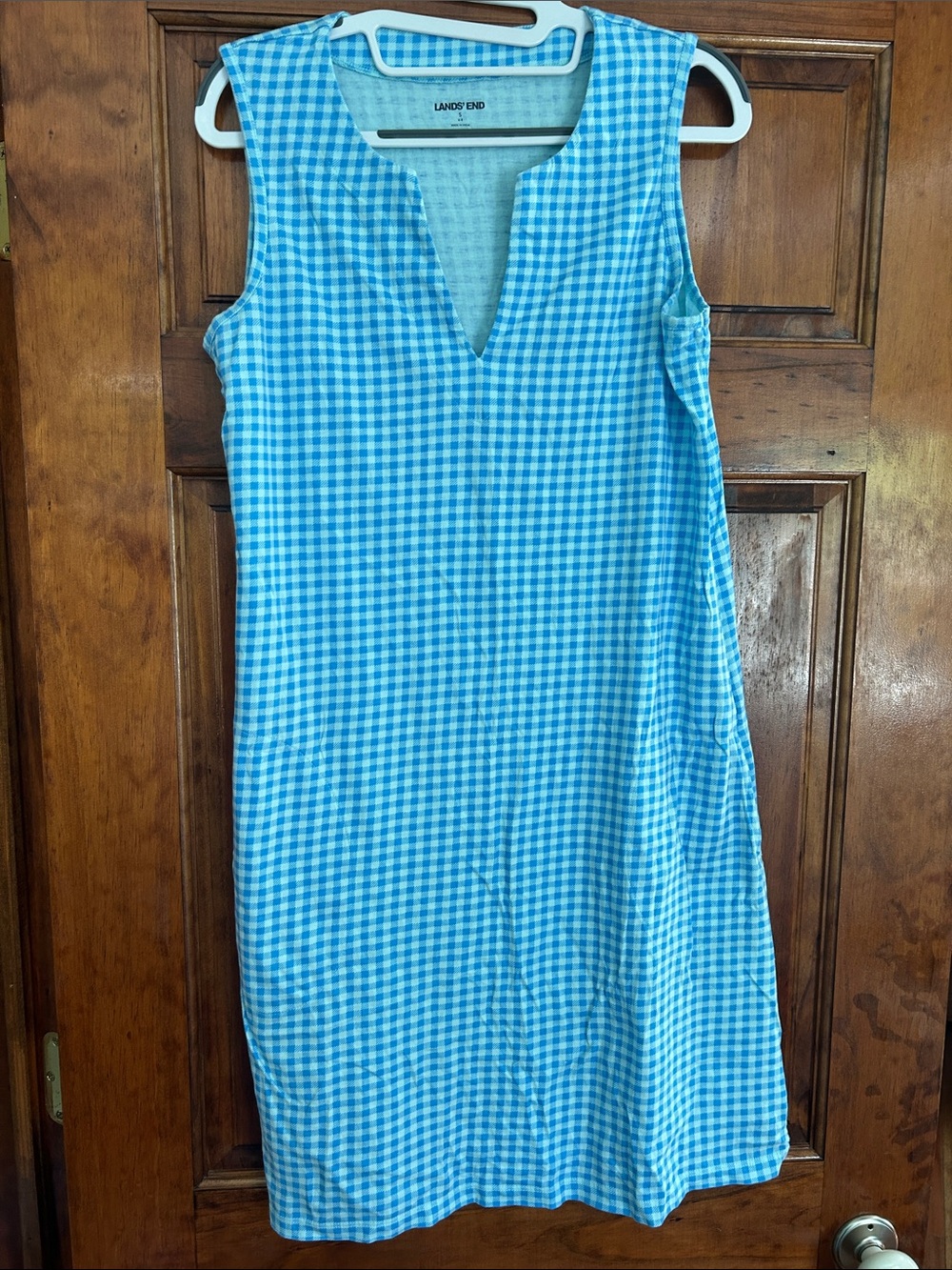 Lands' End Blue and White Gingham Sleeveless Swim Coverup